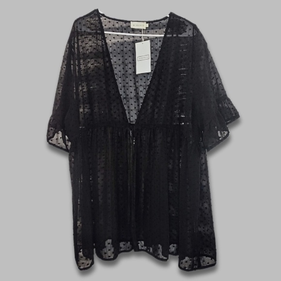 ninexis Other - Ninexis Baby Doll Kimono Swiss Dot Short Ruffle Sleeve Sheer Fabric Black 3X NWT